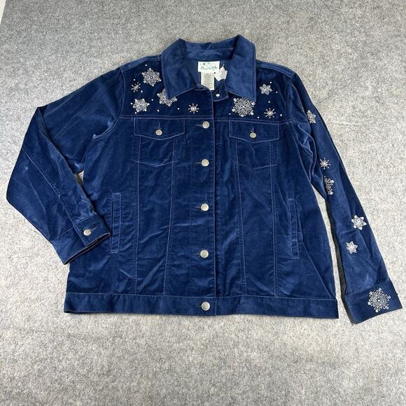 Quacker Factory Jackets & Blazers - Vintage Quacker Factory Shirt Womens M Navy Embroidered Velvet Jacket Winter